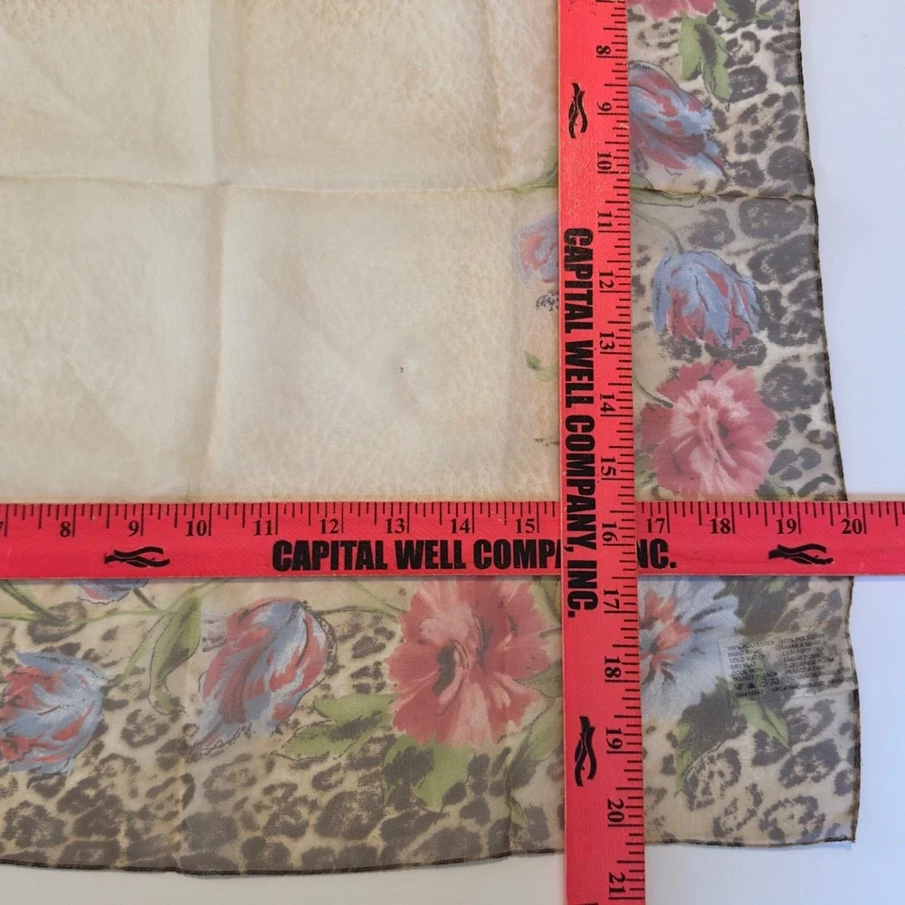 George Italy Square Scarf Leopard Floral Animal Print Cream Blue CottageCore